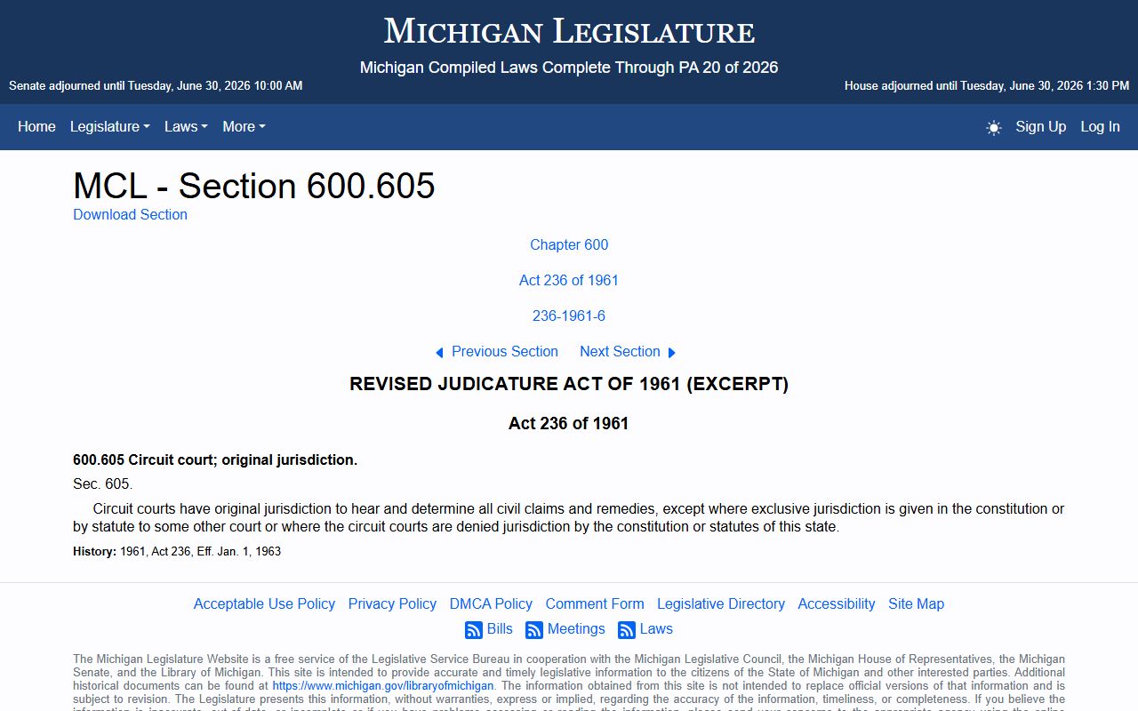 Iosco County circuit court jurisdiction under Michigan law
