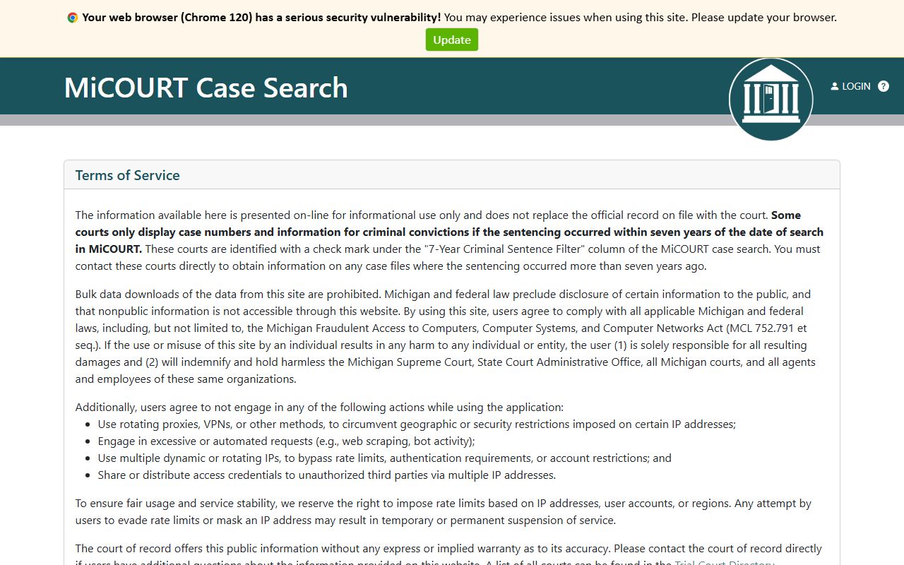 Iosco County court records on the circuit court case-search route