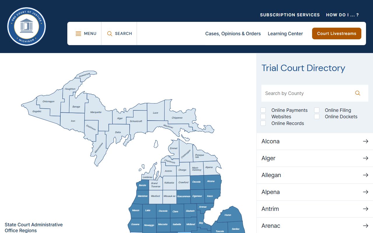 Iosco County court records office on the Michigan trial court directory