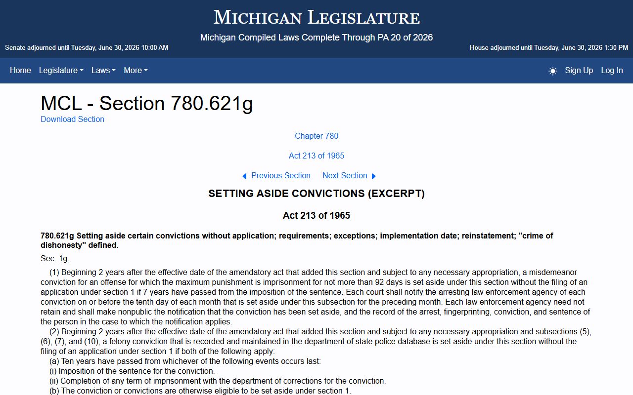 Iosco County criminal court records and Michigan automatic set-aside statute