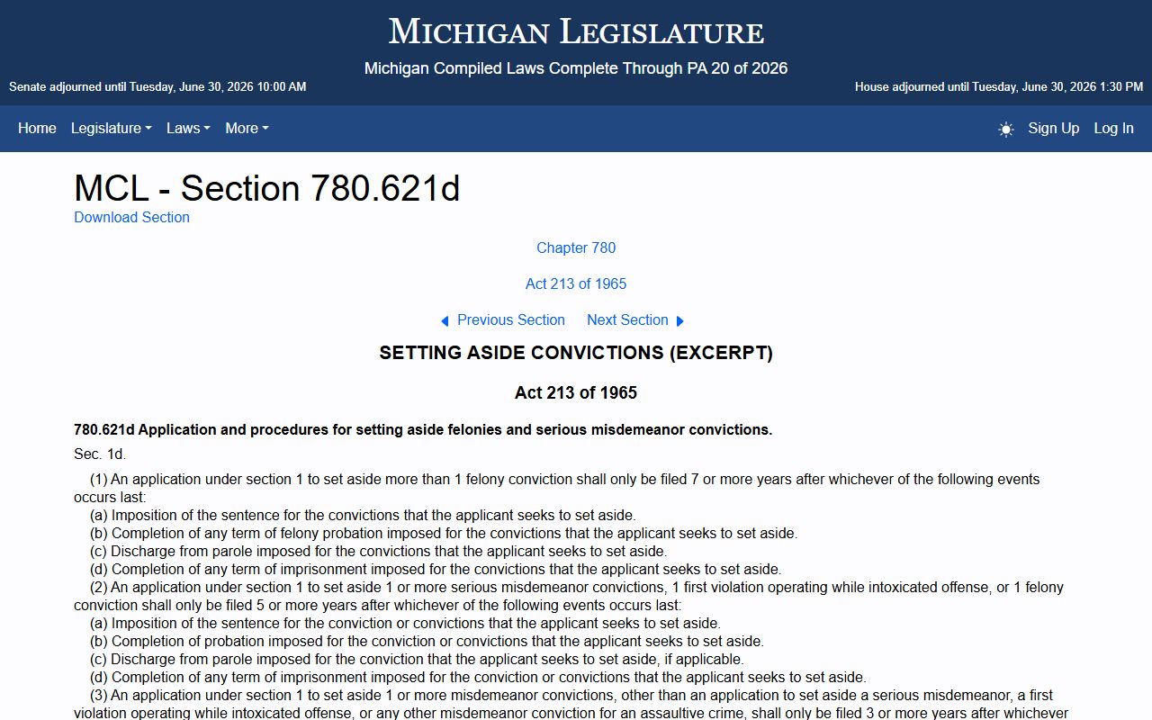 Iosco County criminal court records and Michigan set-aside waiting period statute