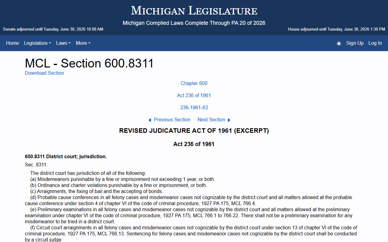 Iosco County traffic court records and Michigan district court criminal jurisdiction statute