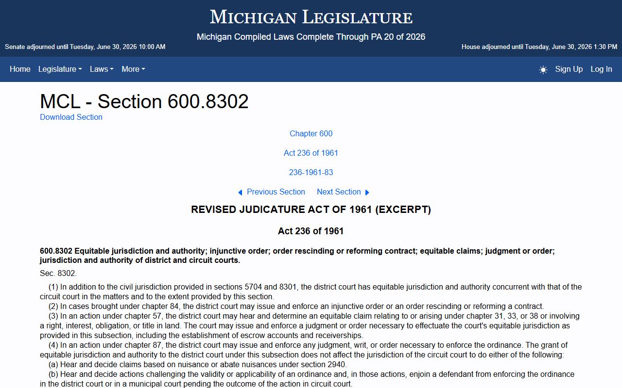 Iosco County traffic court records and Michigan district court civil jurisdiction statute