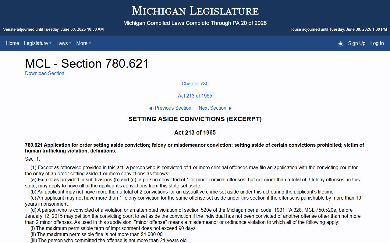 Iosco County warrant records and the Michigan set-aside statute