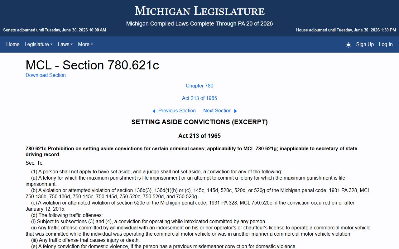 Iosco County warrant records and the Michigan automatic set-aside procedure